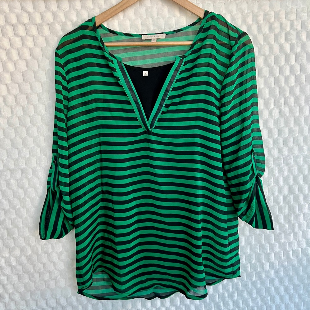 41 Hawthorn Sheer Striped Blouse Green Black Size M